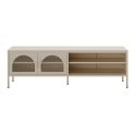 OLIVIA - Meuble TV 160 cm 2 Portes Ajourées 2 Niches en Métal Crème