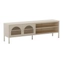 OLIVIA - Meuble TV 160 cm 2 Portes Ajourées 2 Niches en Métal Crème