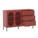 OLIVIA - Buffet 2 Portes Ajourées 3 Tiroirs en Métal Terracotta