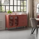 OLIVIA - Buffet 2 Portes Ajourées 3 Tiroirs en Métal Terracotta