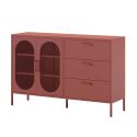 OLIVIA - Buffet 2 Portes Ajourées 3 Tiroirs en Métal Terracotta