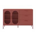 OLIVIA - Buffet 2 Portes Ajourées 3 Tiroirs en Métal Terracotta