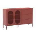 OLIVIA - Buffet 2 Portes Ajourées 3 Tiroirs en Métal Terracotta