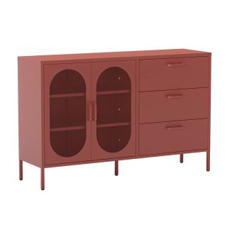 OLIVIA - Buffet 2 Portes Ajourées 3 Tiroirs en Métal Terracotta