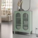 OLIVIA - Meuble d'appoint 2 Portes Ajourées en Métal Vert Menthe