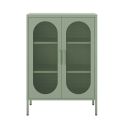 OLIVIA - Meuble d'appoint 2 Portes Ajourées en Métal Vert Menthe