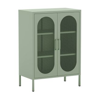 OLIVIA - Meuble d'appoint 2 Portes Ajourées en Métal Vert Menthe