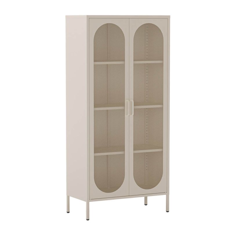 OLIVIA - Meuble Haut 2 Portes Ajourées en Métal Crème
