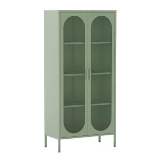 OLIVIA - Meuble Haut 2 Portes Ajourées en Métal Vert Menthe