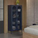 OLIVIA - Meuble Haut 2 Portes Ajourées en Métal Bleu Foncé