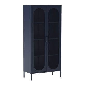 OLIVIA - Meuble Haut 2 Portes Ajourées en Métal Bleu Foncé
