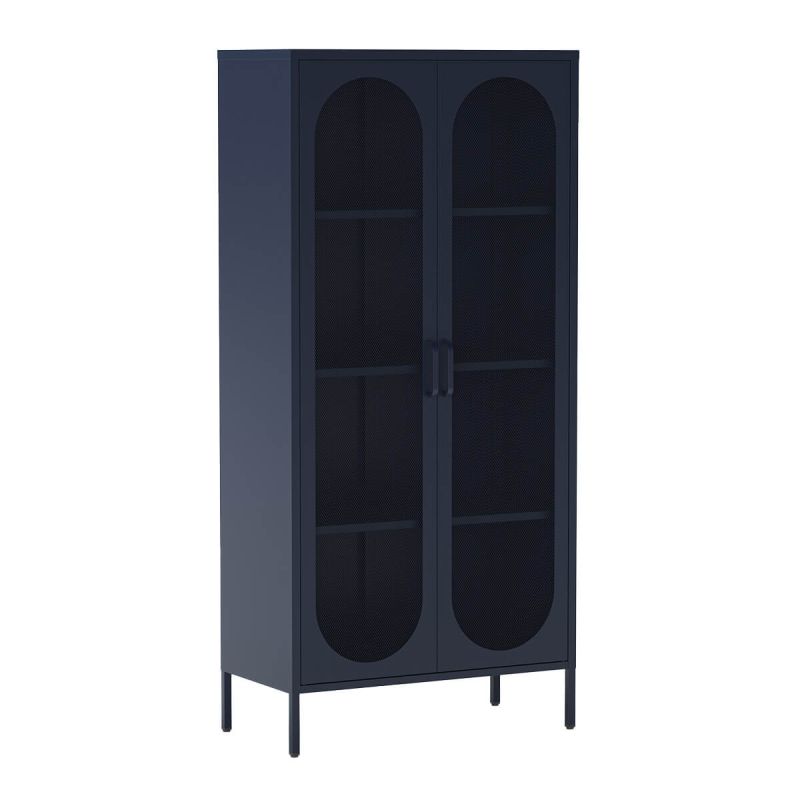 OLIVIA - Meuble Haut 2 Portes Ajourées en Métal Bleu Foncé OLIVIA - Meuble Haut 2 Portes Ajourées en Métal Bleu Foncé