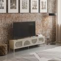 LIOVIA - Meuble TV 180 cm 4 Portes Ajourées en Métal Crème