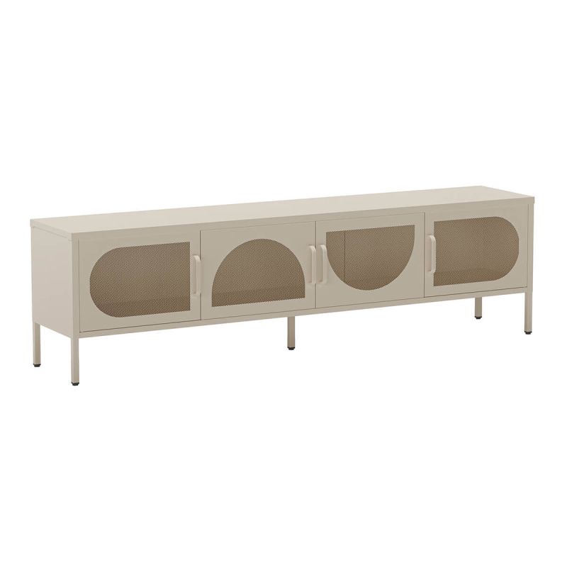 LIOVIA - Meuble TV 180 cm 4 Portes Ajourées en Métal Crème
