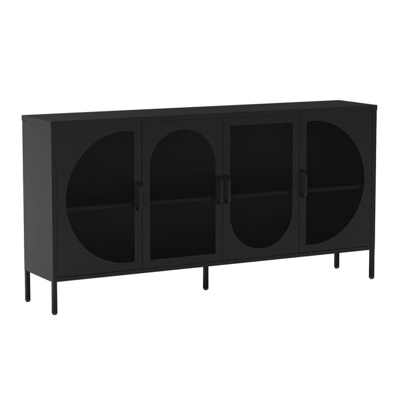 LIOVIA - Buffet 4 Portes Ajourées en Métal Noir LIOVIA - Buffet 4 Portes Ajourées en Métal Noir