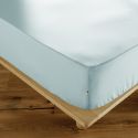 SAMIA - Drap Housse 140x200cm Coton Coloris Bleu Craie