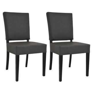 ALBA - Lot de 2 Chaises Simili Cuir Piètement en Hêtre Teinté Gris Anthracite