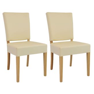 ALBA - Lot de 2 Chaises Simili Cuir Ivoire Piètement en Hêtre Naturel