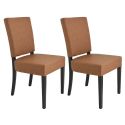 ALBA - Lot de 2 Chaises Simili Cuir Cognac Piètement en Hêtre Teinté Wengé