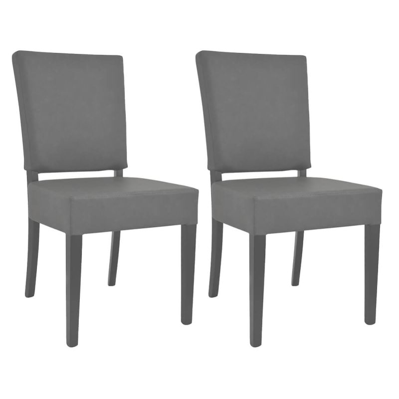 ALBA - Lot de 2 Chaises Simili Cuir Piètement en Hêtre Teinté Grises