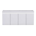 CHRIS WHITE - Buffet 4 Portes Laqué Blanc Brillant Plateau Imitation Marbre avec Led