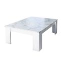 CHRIS WHITE - Table Basse Laquée Blanc Brillant Plateau Imitation Marbre