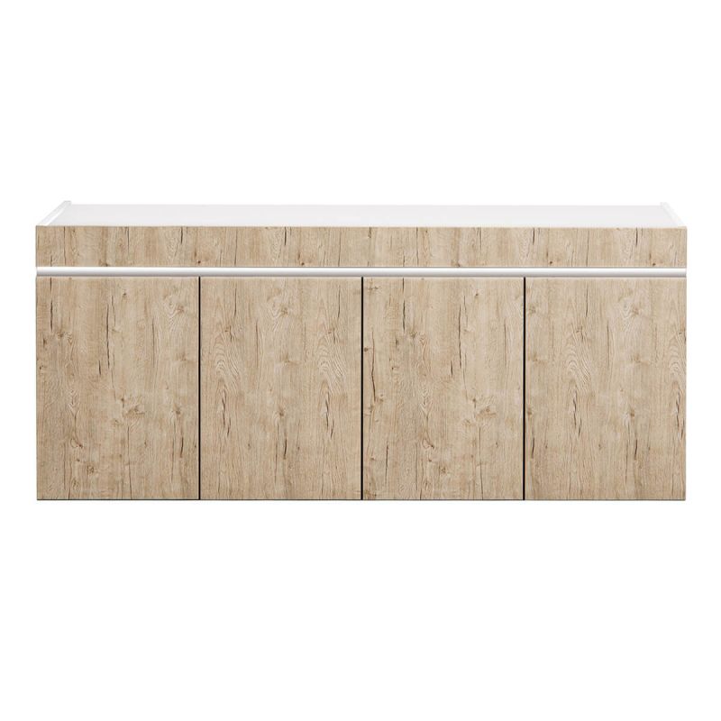 CHRIS OAK - Buffet 4 Portes Laqué Blanc Brillant et Aspect Bois avec Led