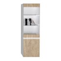 CHRIS OAK - Vitrine 1 Porte Laquée Blanc Brillant Aspect Bois avec Led