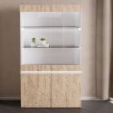CHRIS OAK - Vitrine 2 Portes Laquée Blanc Brillant Aspect Boise avec Led