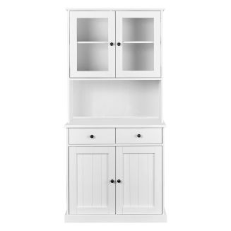 BIDART - Buffet Vaisselier 4 Portes 2 Tiroirs Bois Massif Vernis Blanc