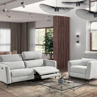 MUMBAI - Ensemble Canapé Relax 3 Places et 1 Fauteuil Electriques Gris Clair