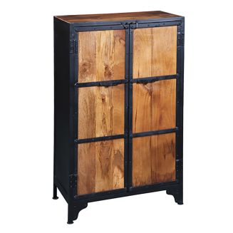 BOSQUE - Armoire 2 Portes en Bois de Récupération et Acier noir