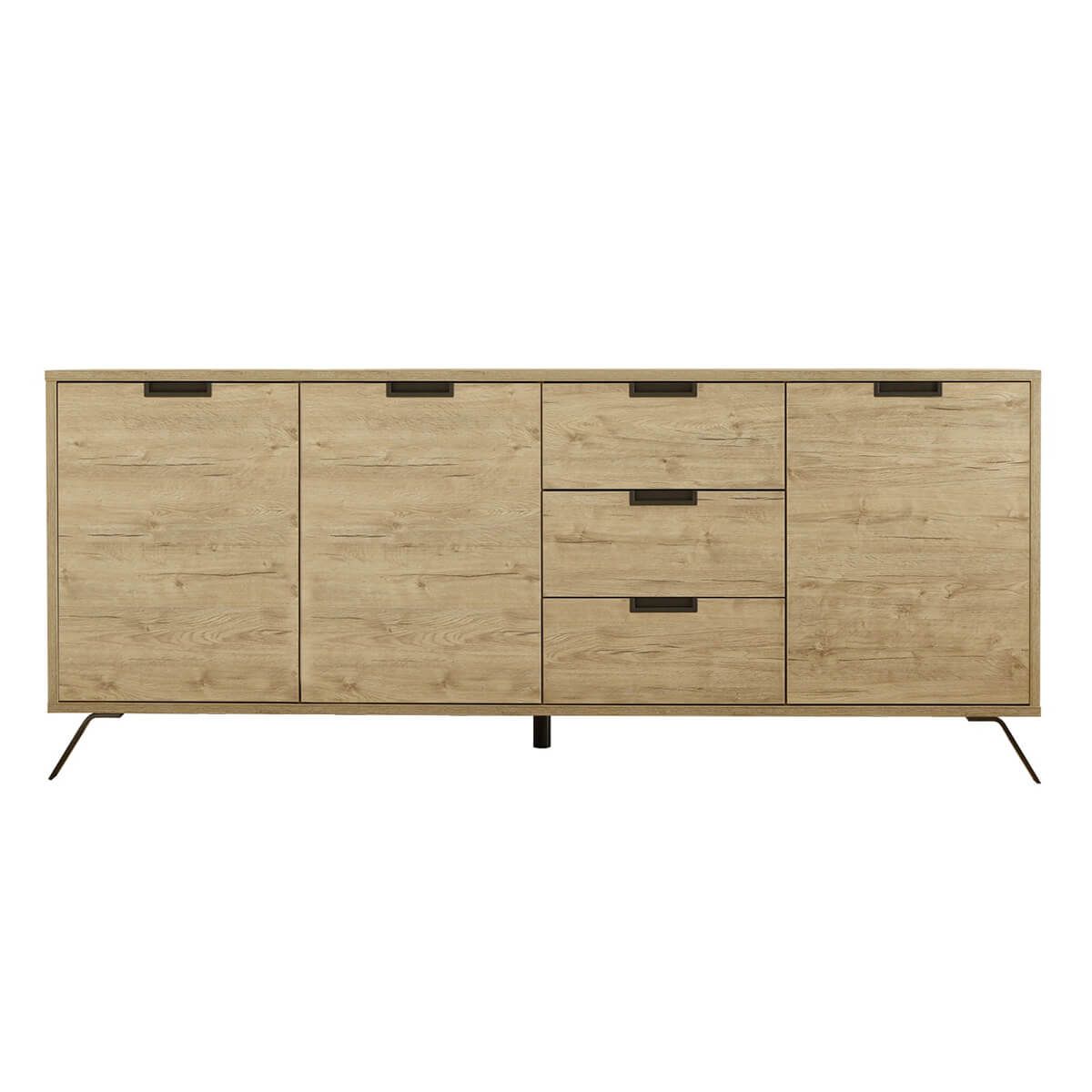 Buffet 3 Portes 3 Tiroirs En Pin Massif - Style Campagnard - Dimensions 130x43x87 Cm - Vernis Naturel - Meuble Salon Salle à Manger - 10