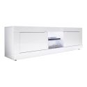 OTELLO - Meuble TV 2 Portes 2 Niches Finition Blanc Laqué Weiss avec Leds