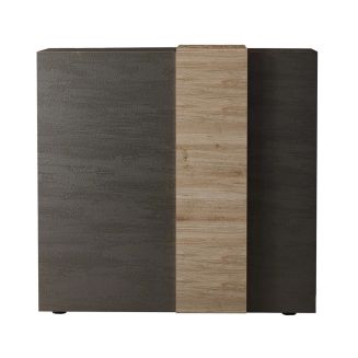 VESUVIO TITANE - Rangement 2 Portes Gris Anthracite et Aspect Bois Finition Cadiz