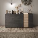 VESUVIO TITANE - Buffet 3 Portes Gris Anthracite et Aspect Bois Finition Cadiz