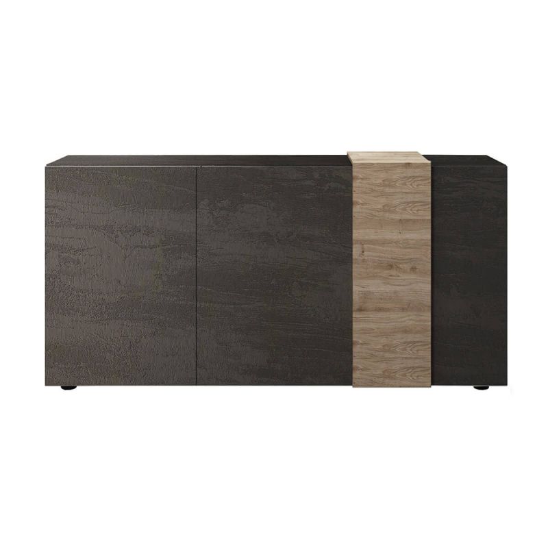 VESUVIO TITANE - Buffet 3 Portes Gris Anthracite et Aspect Bois Finition Cadiz