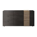 VESUVIO TITANE - Buffet 2 Portes 3 Tiroirs Gris Anthracite et Aspect Bois Finition Cadiz