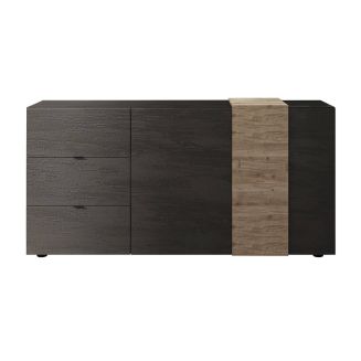 VESUVIO TITANE - Buffet 2 Portes 3 Tiroirs Gris Anthracite et Aspect Bois Finition Cadiz