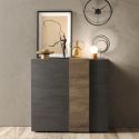 VESUVIO TITANE - Rangement 2 Portes Gris Anthracite et Aspect Bois Finition Mercure