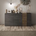 VESUVIO TITANE - Buffet 3 Portes Gris Anthracite et Aspect Bois Finition Mercure