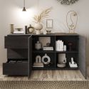 VESUVIO TITANE - Buffet 2Portes 3Tiroirs Gris Anthracite et Aspect Bois Finition Mercure