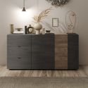 VESUVIO TITANE - Buffet 2Portes 3Tiroirs Gris Anthracite et Aspect Bois Finition Mercure