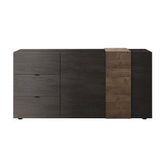 VESUVIO TITANE - Buffet 2Portes 3Tiroirs Gris Anthracite et Aspect Bois Finition Mercure