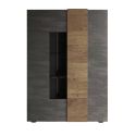 VESUVIO TITANE - Vitrine 2 Portes Gris Anthracite et Aspect Bois Finition Mercure