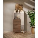 CARLO - Rangement 2 portes 2 Niches Laqué Beige et Aspect Bois Finition Mercure