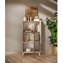 CARLO - Rangement 2 portes 2 Niches Laqué Beige et Aspect Bois Finition Mercure