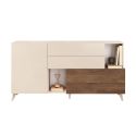 CARLO - Buffet 2 portes 2 Tiroirs Beige Laqué Beige et Aspect Bois Finition Mercure