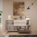 CARLO - Buffet 2 portes 2 Tiroirs Beige Laqué Beige et Aspect Bois Finition Mercure