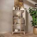 CARLO - Rangement 2 portes 2 Niches Laqué Beige et Aspect Bois Finition Cadiz